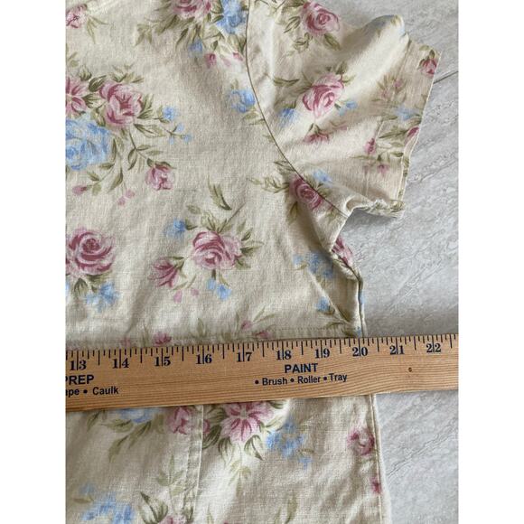 Vintage TY Original Wear Midi Dress Petite Large Linen Floral Cream Retro Y2K PL - Picture 10 of 13